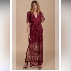 *Never worn* Light My Fire Wine Lace Maxi Dress
